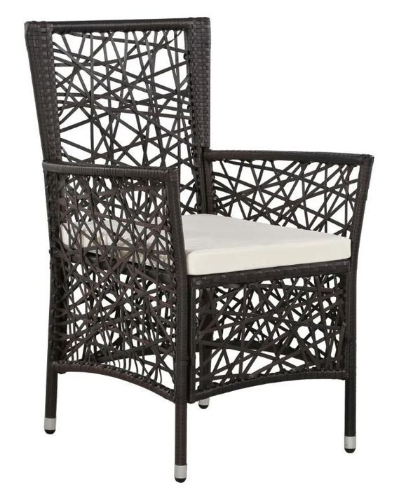Table rectangulaire et 6 chaises de jardin résine tressée marron coussins blanc Kaila - Photo n°4