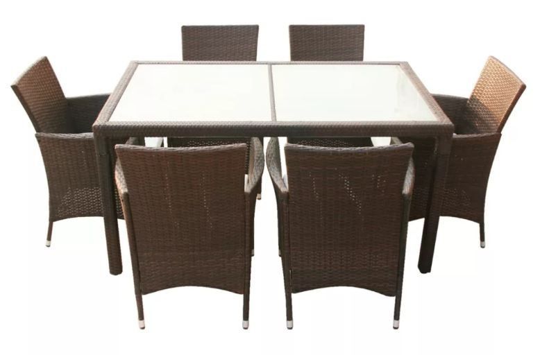 Table rectangulaire et 6 chaises de jardin résine tressée marron Mik - Photo n°4