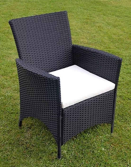 Table rectangulaire et 6 chaises de jardin résine tressée noir Mik - Photo n°3