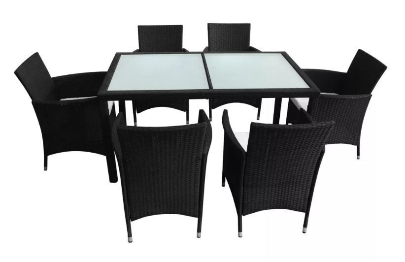 Table rectangulaire et 6 chaises de jardin résine tressée noir Mik - Photo n°4