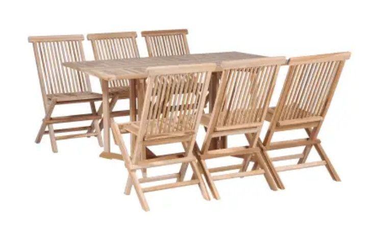 Table rectangulaire et 6 chaises de jardin teck massif brut Mamt - Photo n°1