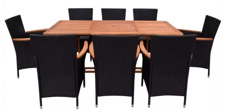 Table rectangulaire et 8 chaises de jardin acacia clair et résine tressée Polina - Photo n°2