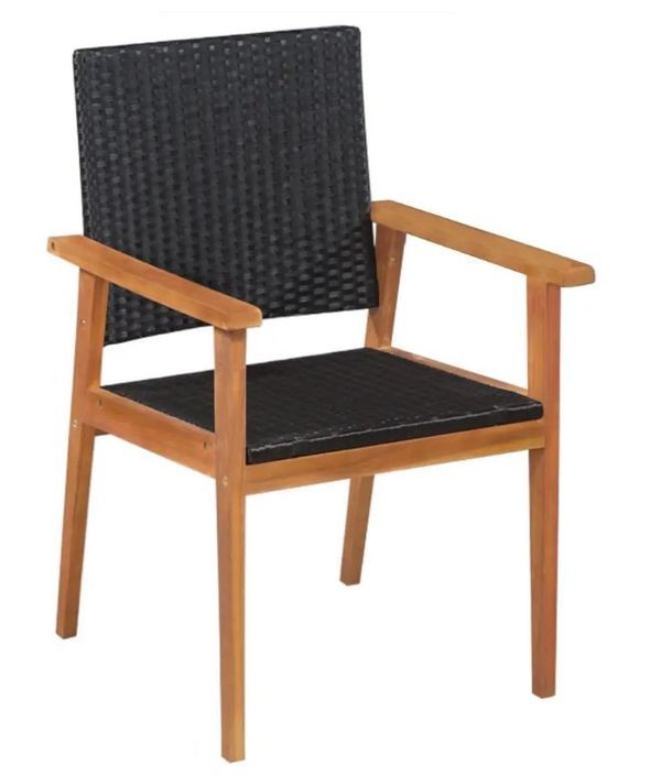Table rectangulaire et 8 chaises de jardin acacia clair et résine tressée Vidot 180 - Photo n°3