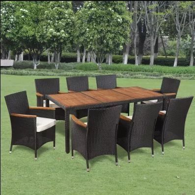 Table rectangulaire et 8 chaises de jardin acacia clair et résine tressée Vidot 190 2 - Photo n°2