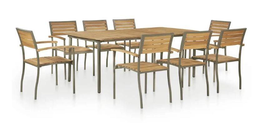 Table rectangulaire et 8 chaises de jardin acacia clair Palino - Photo n°1