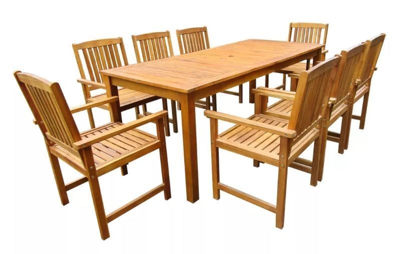 Table rectangulaire et 8 chaises de jardin acacia clair Polina 2 - Photo n°1