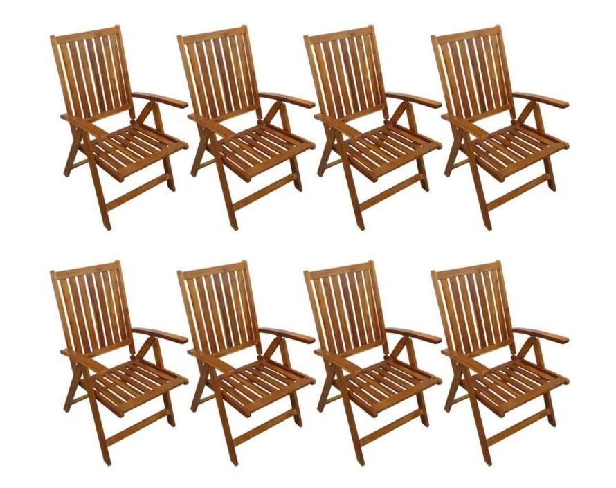 Table rectangulaire et 8 chaises de jardin acacia clair Polina - Photo n°3