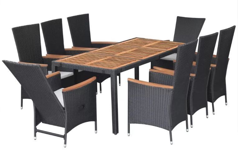 Table rectangulaire et 8 chaises de jardin métal et résine tressée noir Mae 91 - Photo n°4