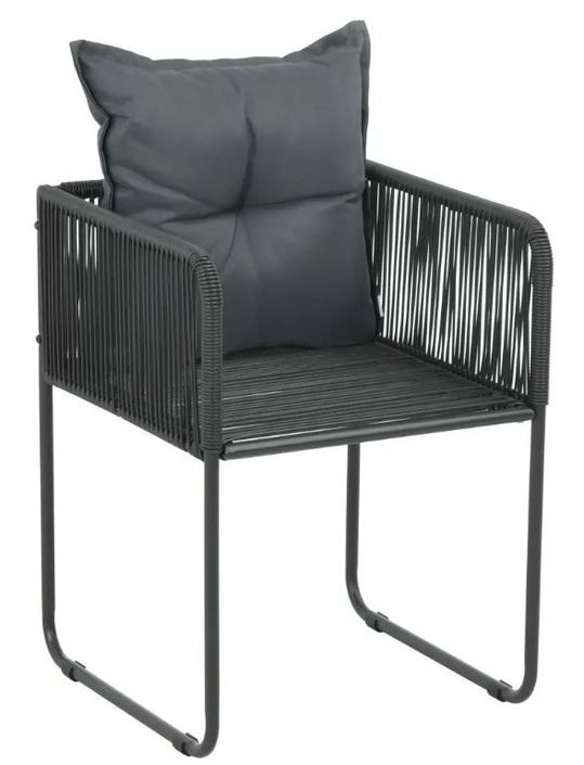 Table rectangulaire et 8 chaises de jardin métal et résine tressée noir Randy - Photo n°3