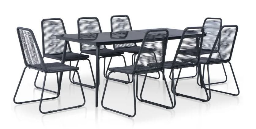 Table rectangulaire et 8 chaises de jardin métal et résine tressée noir Randy 2 - Photo n°1