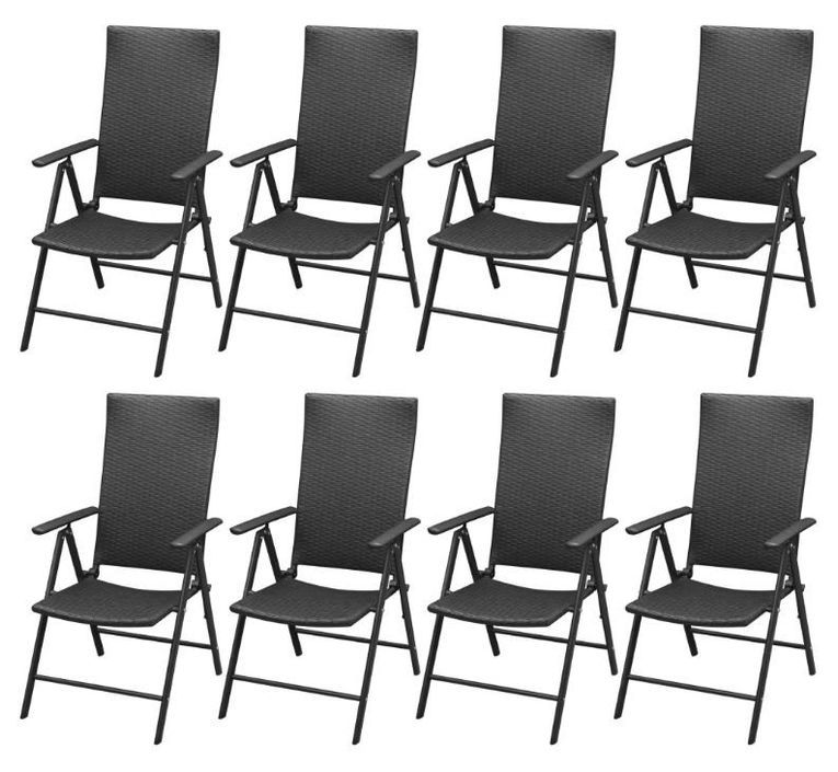 Table rectangulaire et 8 chaises de jardin métal et résine tressée noir Van - Photo n°3