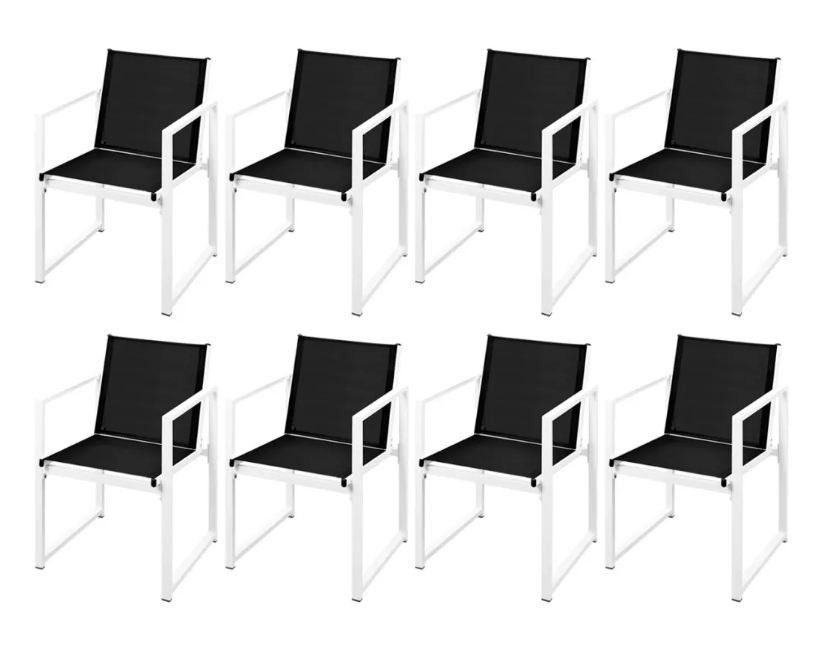 Table rectangulaire et 8 chaises de jardin métal noir et blanc Castle - Photo n°5