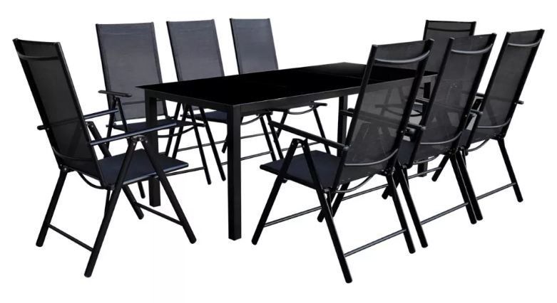 Table rectangulaire et 8 chaises de jardin métal noir Groove 2 - Photo n°1