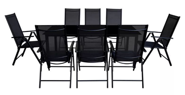 Table rectangulaire et 8 chaises de jardin métal noir Groove 2 - Photo n°2