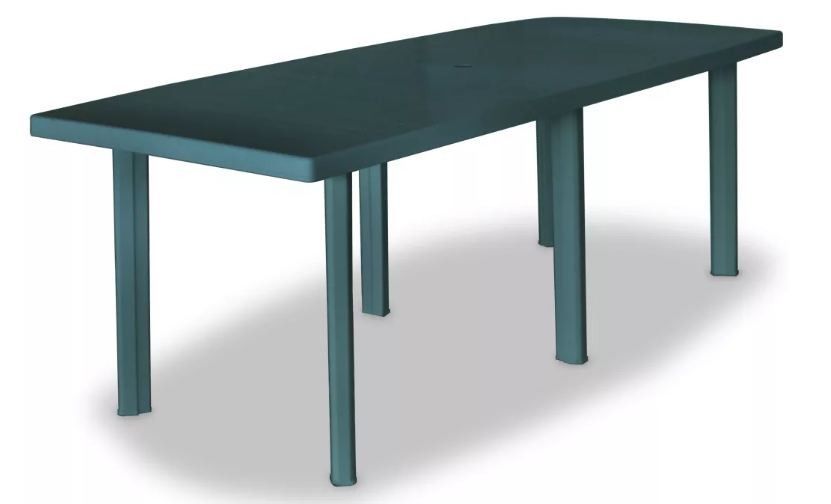 Table rectangulaire et 8 chaises de jardin plastique vert Camille - Photo n°3