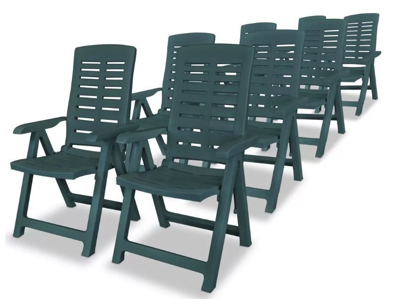 Table rectangulaire et 8 chaises de jardin plastique vert Camille - Photo n°4