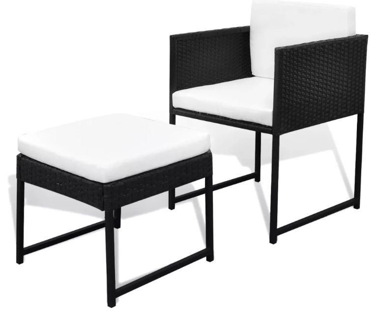 Table rectangulaire et 8 chaises de jardin résine tressée noir et coussins blanc Malm - Photo n°6