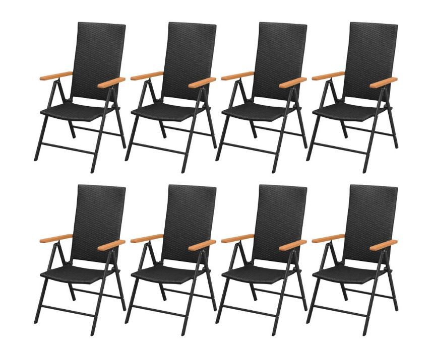 Table rectangulaire et 8 chaises de jardin résine tressée noir Lag - Photo n°4
