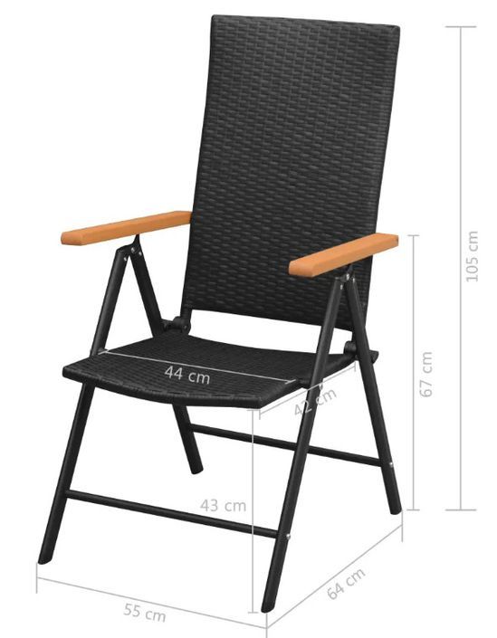 Table rectangulaire et 8 chaises de jardin résine tressée noir Lag - Photo n°9