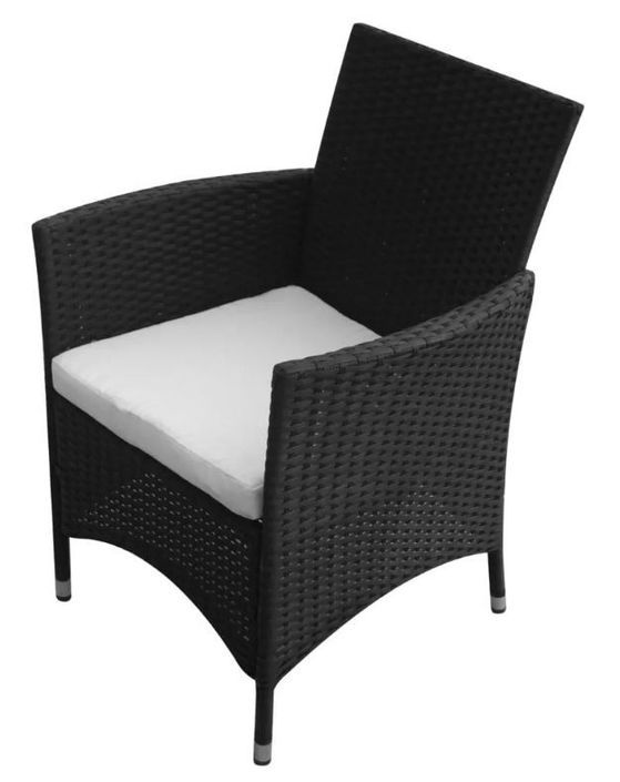 Table rectangulaire et 8 chaises de jardin résine tressée noir Mik - Photo n°5