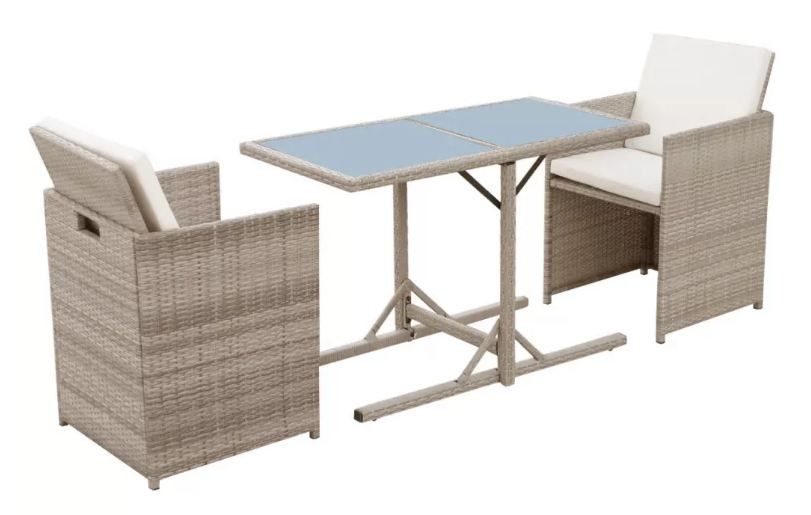 Table rectangulaire et chaises de jardin résine tressée beige Iris - Photo n°3