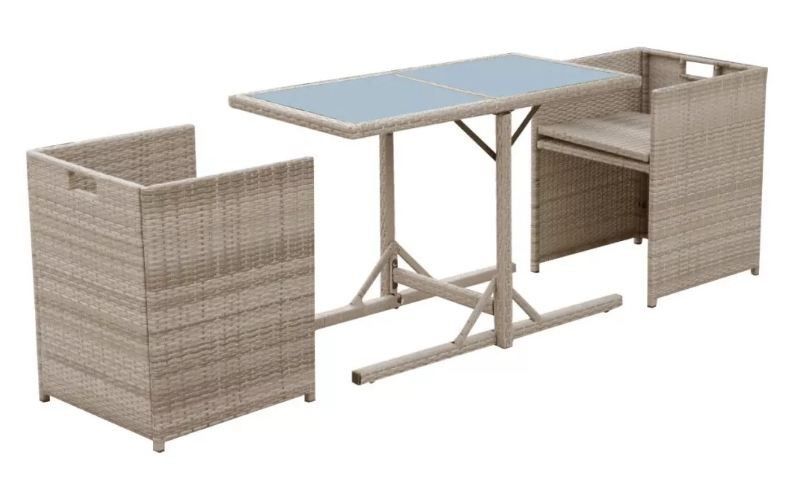 Table rectangulaire et chaises de jardin résine tressée beige Iris - Photo n°4
