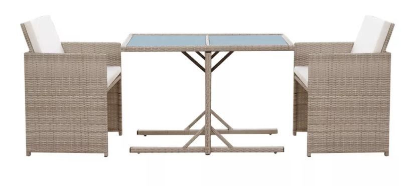 Table rectangulaire et chaises de jardin résine tressée beige Iris - Photo n°5