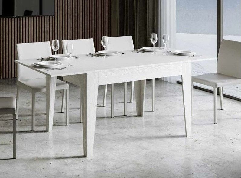 Table rectangulaire extensible 4 à 6 personnes 120/180 cm bois frêne blanc Kina - Photo n°4