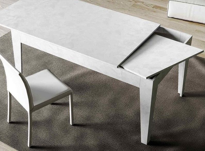 Table rectangulaire extensible 160/220 cm blanc effet marbre Kina - Photo n°2