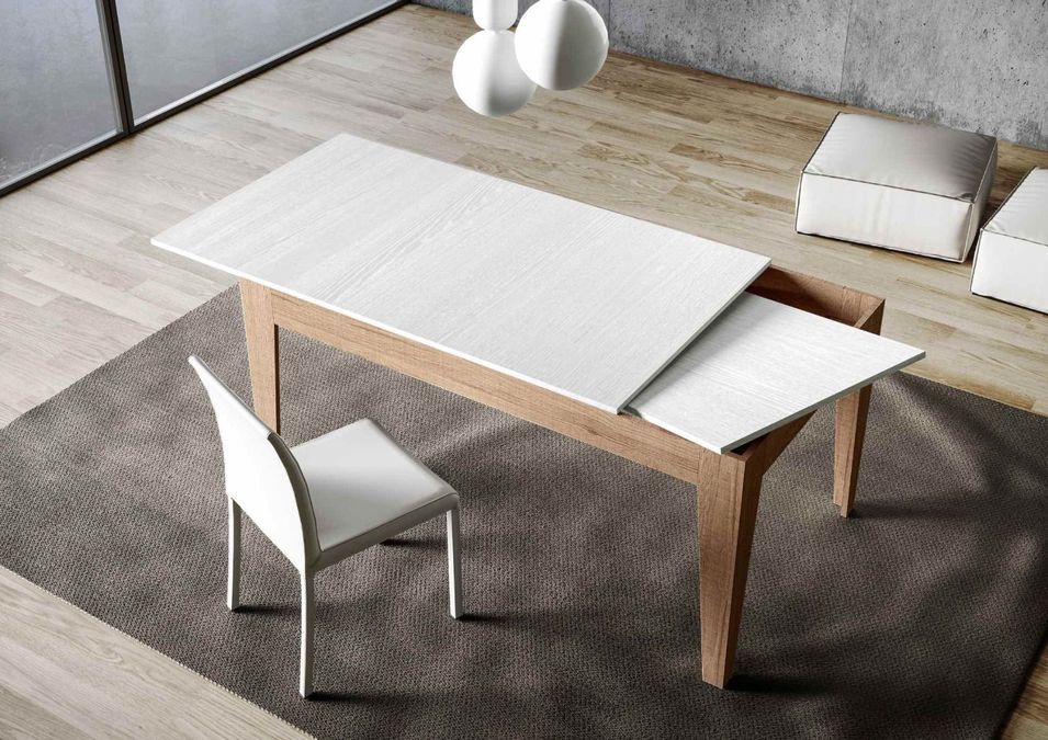 Table rectangulaire extensible 160/220 cm bois clair et blanc Mixa - Photo n°4