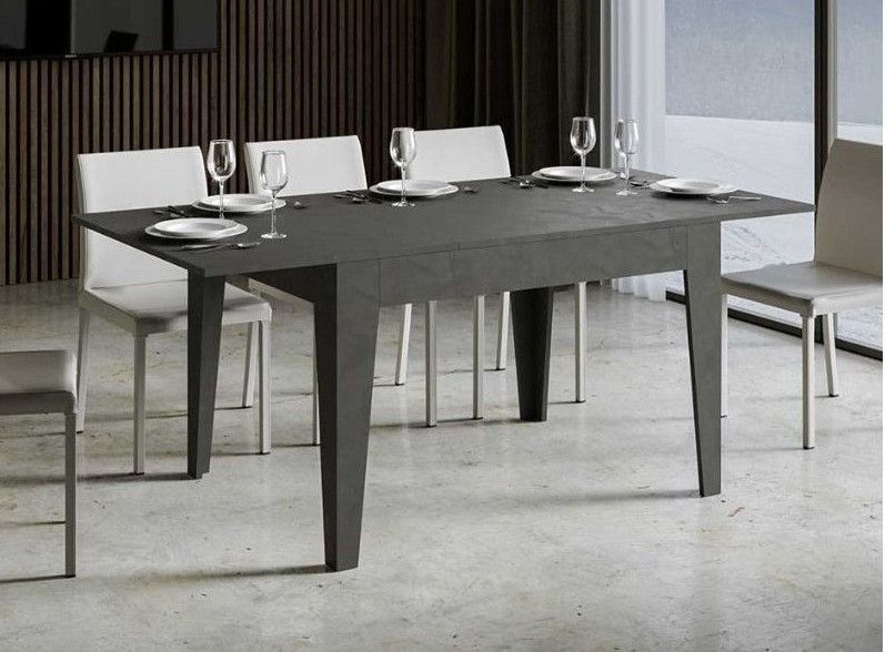 Table rectangulaire extensible 4 à 10 personnes 160/220 cm gris foncé Kina - Photo n°3