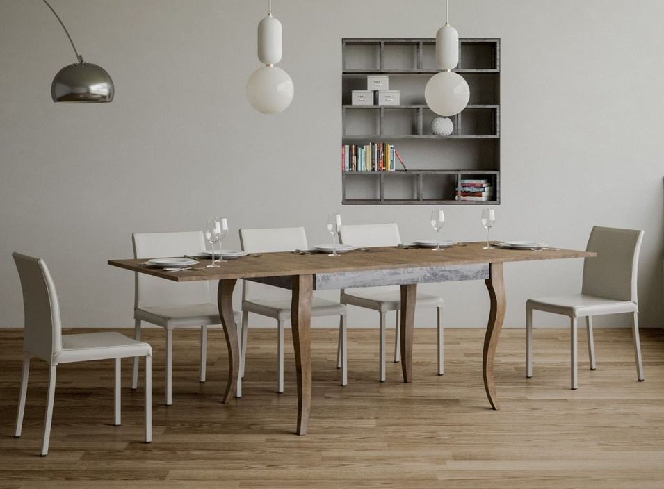 Table rectangulaire extensible 4 à 10 personnes L 120 à 240 cm bois foncé et métal gris Ola - Photo n°1