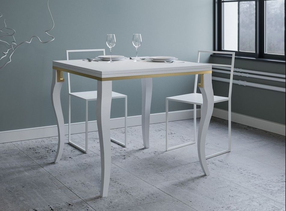 Table rectangulaire extensible 4 à 10 personnes L 120 à 240 cm frêne blanc et métal doré Ola slim - Photo n°2
