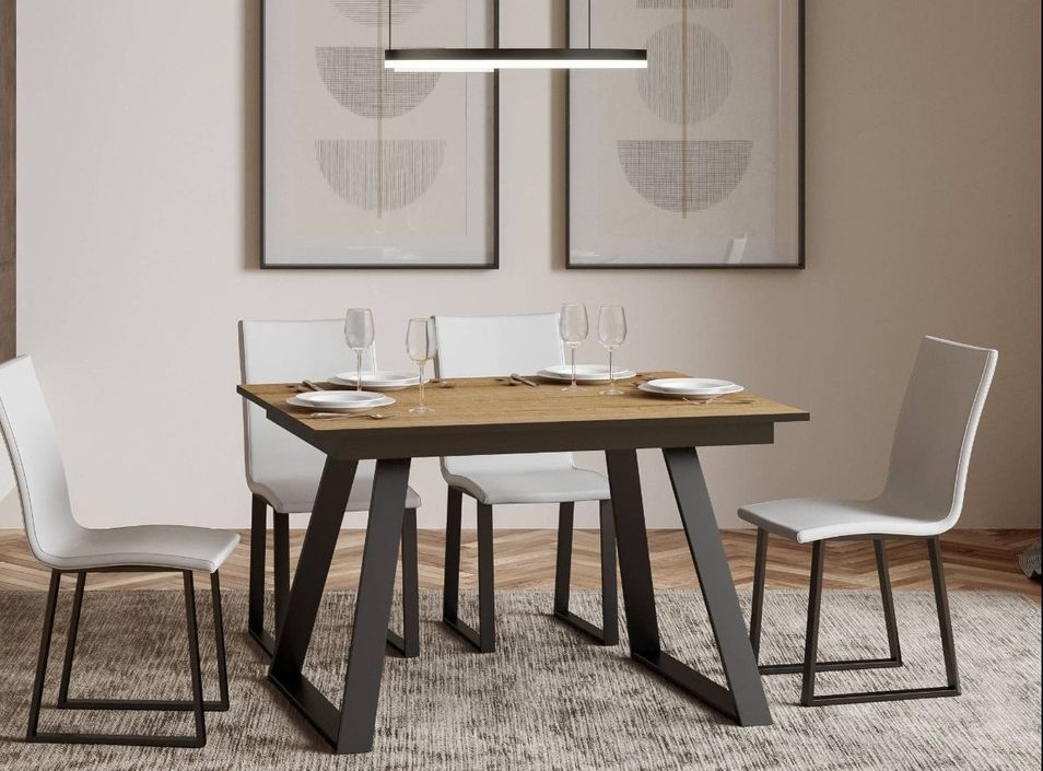 Table rectangulaire extensible 4 à 6 personnes L 120 à 180 cm bois clair et métal anthracite Bareni - Photo n°2