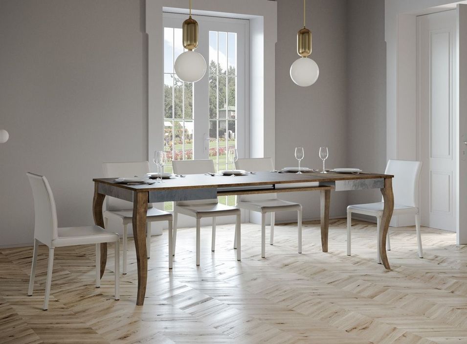 Table rectangulaire extensible 6 à 10 personnes L 120 à 224 cm bois foncé et métal gris Odeza - Photo n°3