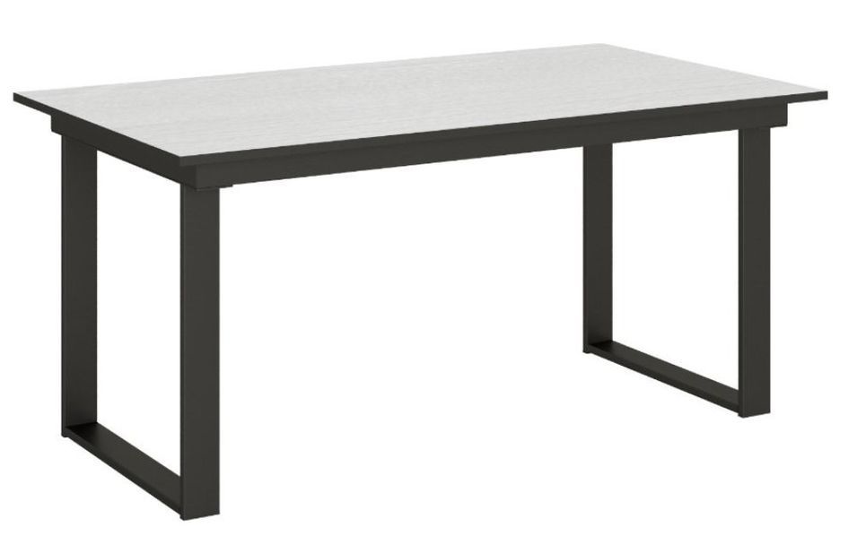 Table rectangulaire extensible 6 à 10 personnes L 160 à 220 cm blanc et métal anthracite Banzy - Photo n°1