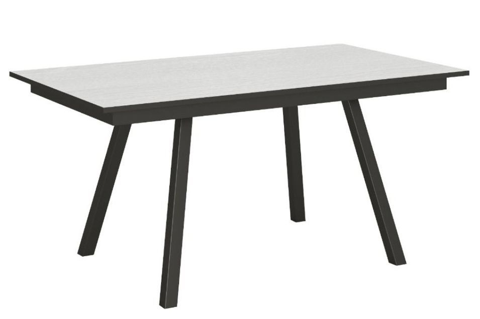 Table rectangulaire extensible 6 à 10 personnes L 160 à 220 cm blanc et métal anthracite Miry - Photo n°1