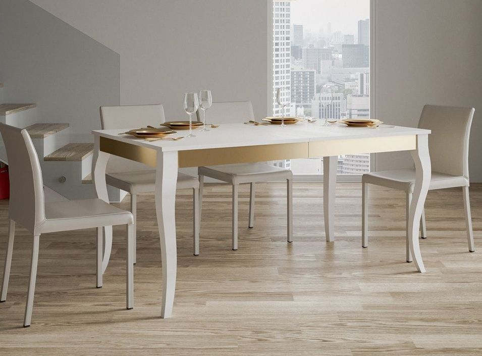Table rectangulaire extensible 6 à 10 personnes L 160 à 264 cm frêne blanc et métal doré Odeza - Photo n°1
