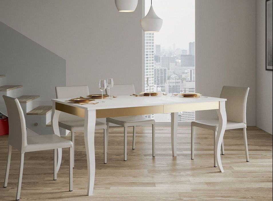 Table rectangulaire extensible 6 à 10 personnes L 160 à 264 cm frêne blanc et métal doré Odeza - Photo n°3