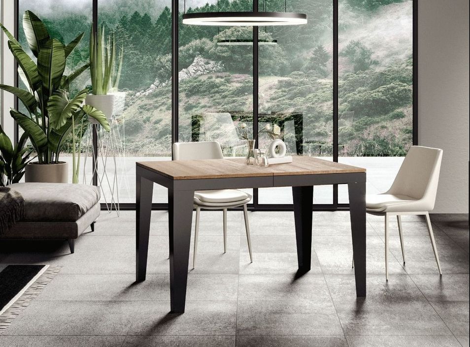 Table rectangulaire extensible 6 à 10 places L 120 à 224 cm chêne clair et pieds acier gris foncé Flavien - Photo n°2
