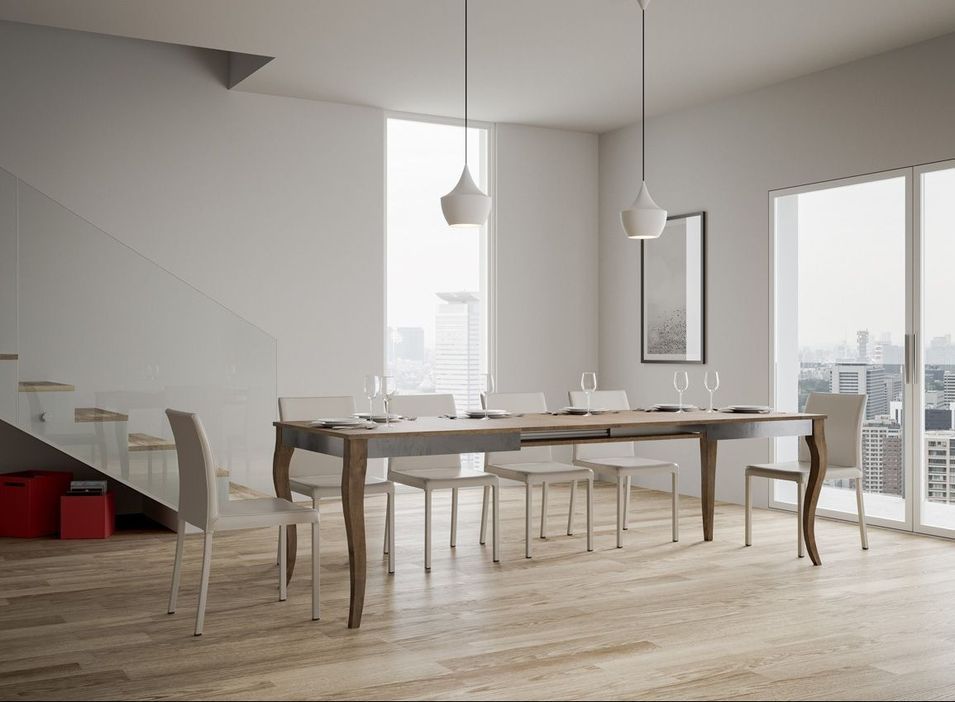 Table rectangulaire extensible 6 à 12 personnes L 160 à 264 cm bois foncé et métal gris Odeza - Photo n°3