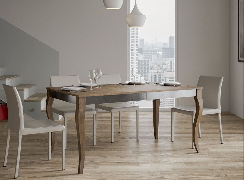 Table rectangulaire extensible 6 à 12 personnes L 160 à 264 cm bois foncé et métal gris Odeza - Photo n°4