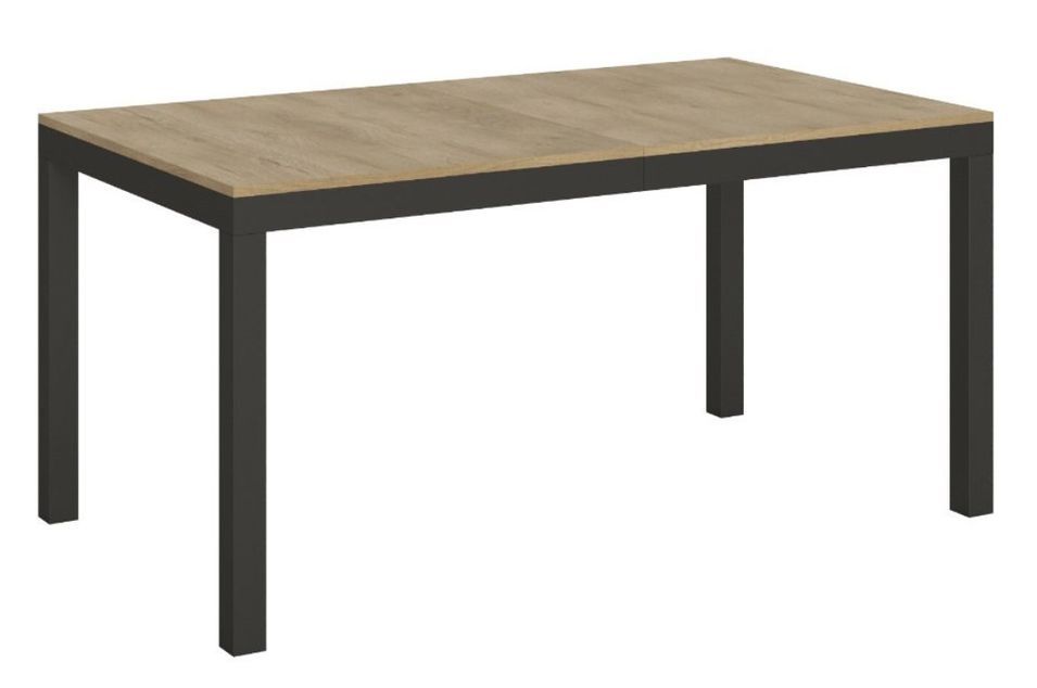 Table rectangulaire extensible 180 à 284 cm bois clair et métal anthracite Evy - Photo n°1