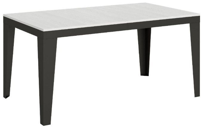Table rectangulaire extensible 6 à 14 places L 180 à 284 cm blanc laqué et pieds acier gris foncé Flavien - Photo n°1