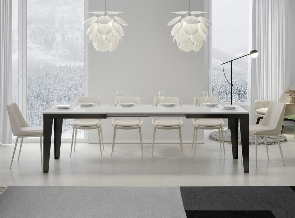 Table rectangulaire extensible 6 à 14 places L 180 à 284 cm blanc laqué et pieds acier gris foncé Flavien - Photo n°3