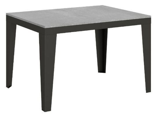 Table rectangulaire extensible 6 à 16 places L 120 à 380 cm gris effet béton et pieds acier gris foncé Flavien - Photo n°1