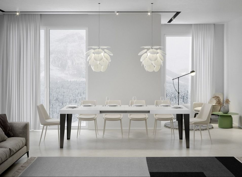 Table rectangulaire extensible 6 à 20 places L 160 à 420 cm blanc et pieds métal anthracite Flavio - Photo n°2