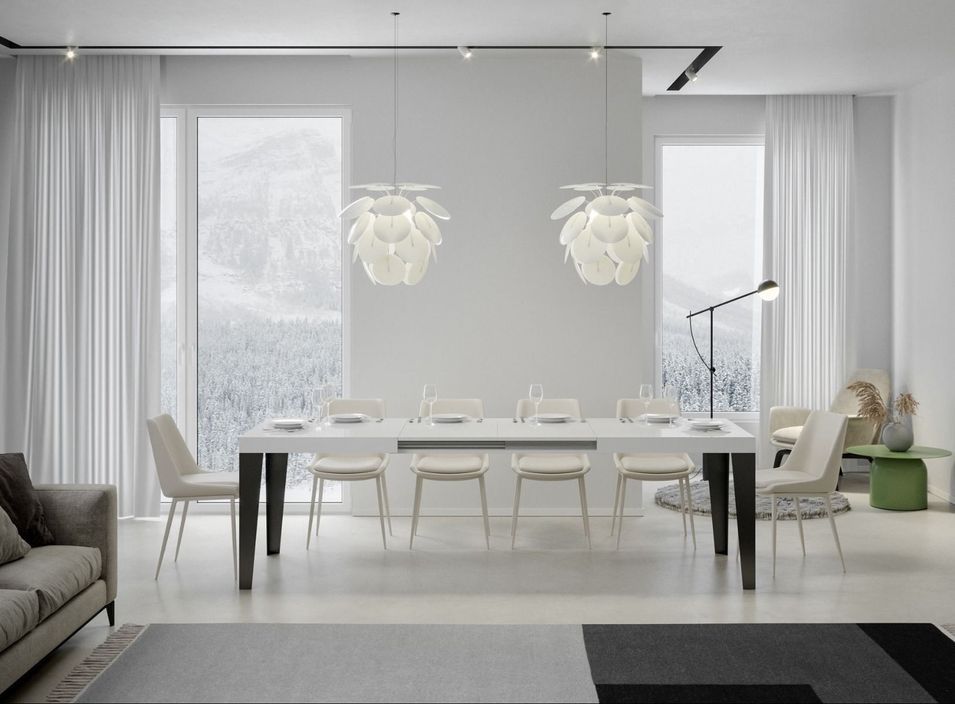 Table rectangulaire extensible 6 à 20 places L 160 à 420 cm blanc laqué et pieds métal anthracite Flavio - Photo n°2