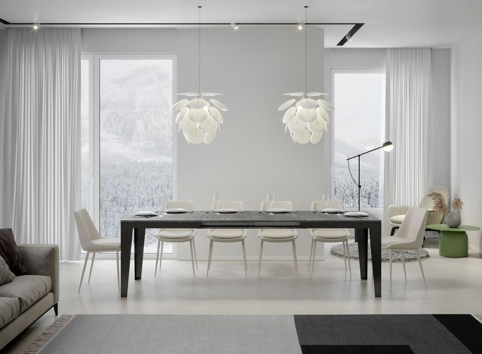 Table rectangulaire extensible 6 à 20 places L 160 à 420 cm gris effet béton et pieds acier gris foncé Flavien - Photo n°4