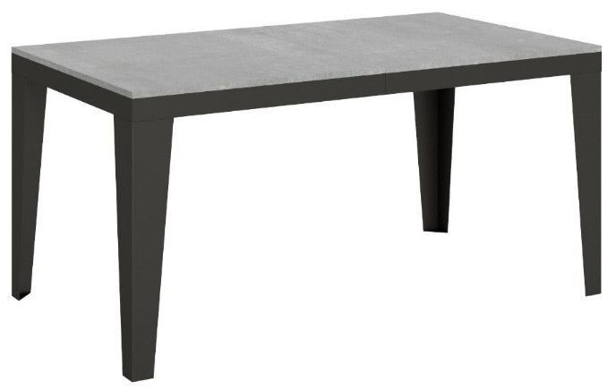 Table rectangulaire extensible 6 à 20 places L 180 à 440 cm gris effet béton et pieds acier gris foncé Flavien - Photo n°1